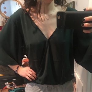 BB Dakota beautiful green silky wrap blouse